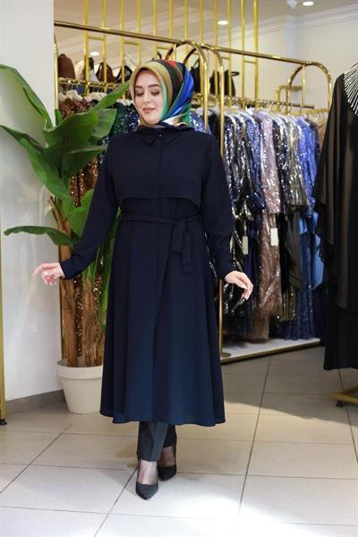 7117 KOD KEMERLİ GÖMLEK DETAYLI TUNİK LACİVERT