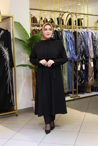 7117 KOD KEMERLİ GÖMLEK DETAYLI TUNİK SİYAH