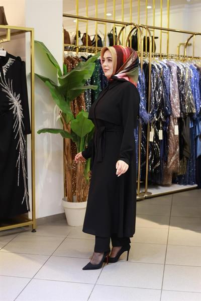 7117 KOD KEMERLİ GÖMLEK DETAYLI TUNİK SİYAH