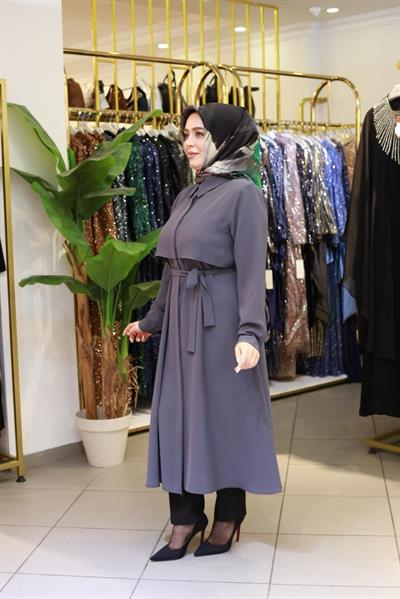 7117 KOD KEMERLİ GÖMLEK DETAYLI TUNİK GRİ