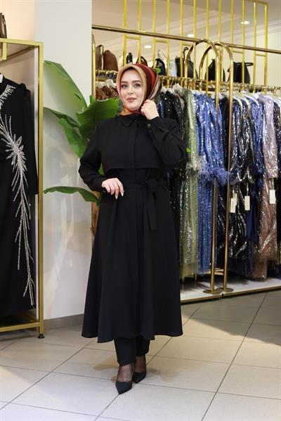 7117 KOD KEMERLİ GÖMLEK DETAYLI TUNİK SİYAH