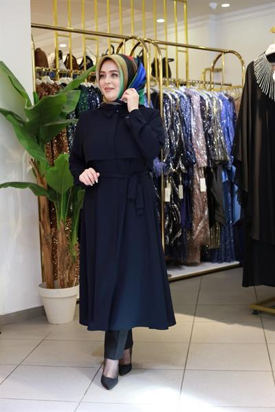 7117 KOD KEMERLİ GÖMLEK DETAYLI TUNİK LACİVERT