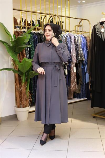 7117 KOD KEMERLİ GÖMLEK DETAYLI TUNİK GRİ