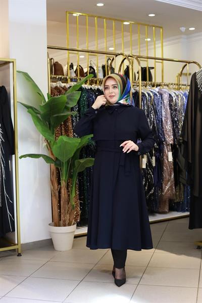 7117 KOD KEMERLİ GÖMLEK DETAYLI TUNİK LACİVERT