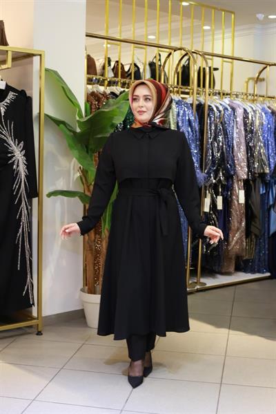 7117 KOD KEMERLİ GÖMLEK DETAYLI TUNİK SİYAH