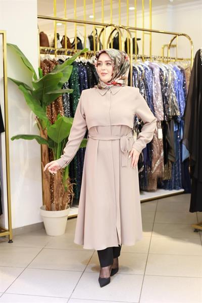 7117 KOD KEMERLİ GÖMLEK DETAYLI TUNİK BEJ