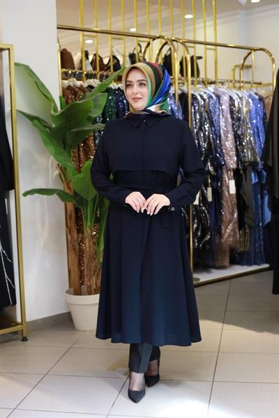 7117 KOD KEMERLİ GÖMLEK DETAYLI TUNİK LACİVERT