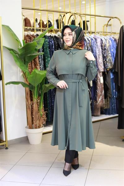 7117 KOD KEMERLİ GÖMLEK DETAYLI TUNİK YEŞİL