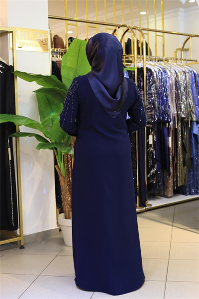 7121 KOD ÇİÇEK TAŞ İŞLEMELİ FERACE LACİVERT