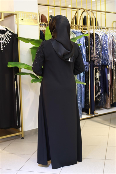 7121 KOD ÇİÇEK TAŞ İŞLEMELİ FERACE SİYAH