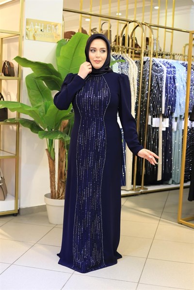 7202 KOD ÖNÜ TAŞ DETAYLI ELBİSE