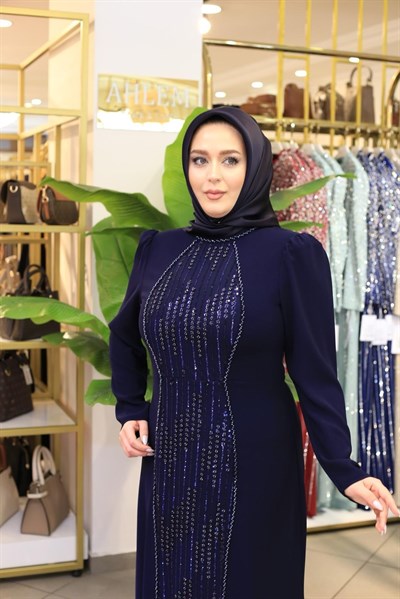 7202 KOD ÖNÜ TAŞ DETAYLI ELBİSE