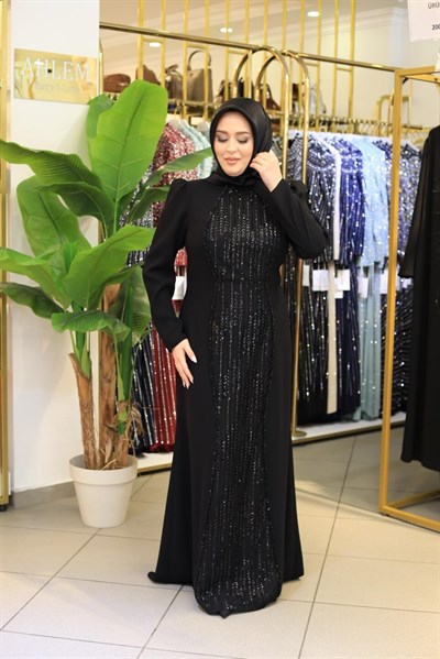 7202 KOD ÖNÜ TAŞ DETAYLI ELBİSE