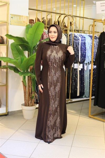 7202 KOD ÖNÜ TAŞ DETAYLI ELBİSE