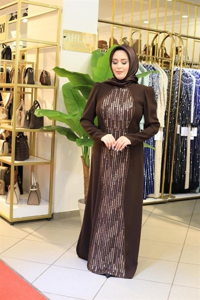 7202 KOD ÖNÜ TAŞ DETAYLI ELBİSE