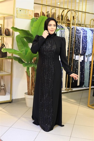 7202 KOD ÖNÜ TAŞ DETAYLI ELBİSE