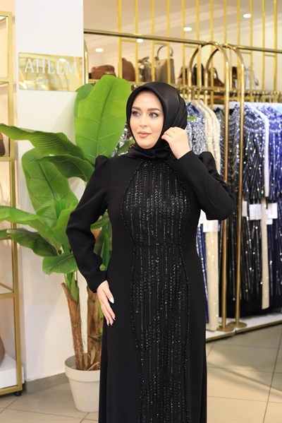 7202 KOD ÖNÜ TAŞ DETAYLI ELBİSE