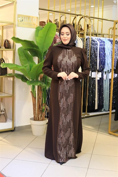 7202 KOD ÖNÜ TAŞ DETAYLI ELBİSE