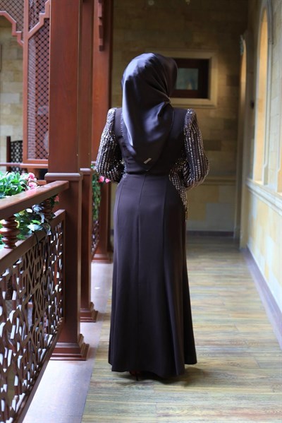 7204 KOD KOLLARI PUL DETAYLI ELBİSE