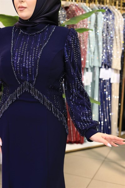 7204 KOD KOLLARI PUL DETAYLI ELBİSE