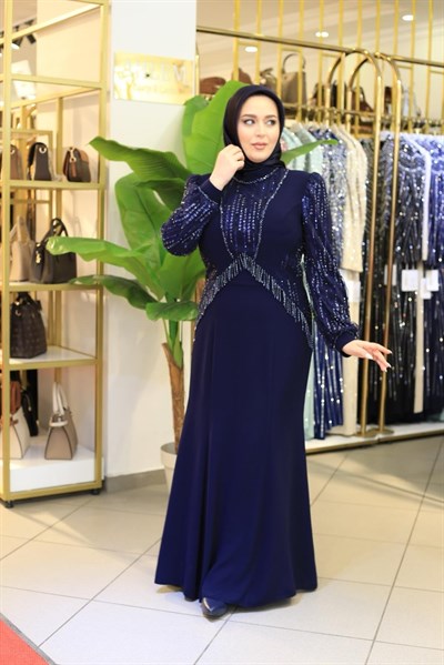 7204 KOD KOLLARI PUL DETAYLI ELBİSE