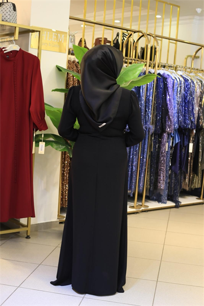 7207 KOD KENDİNDEN PULLU IŞILTI ELBİSE SİYAH