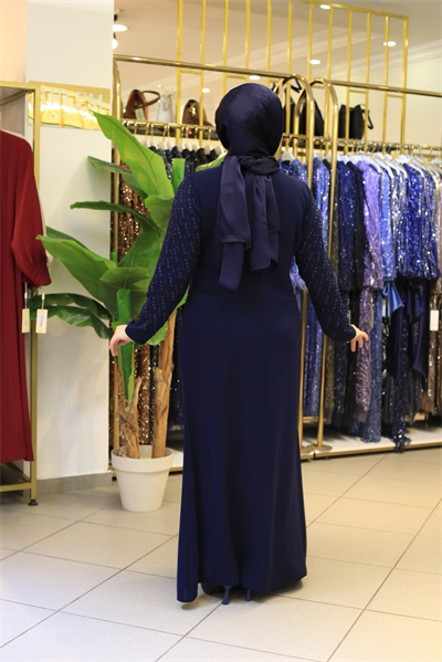 7223 KOD DAMLA TAŞLI IŞILTI ELBİSE LACİVERT