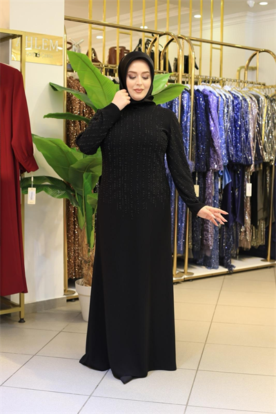 7223 KOD DAMLA TAŞLI IŞILTI ELBİSE SİYAH