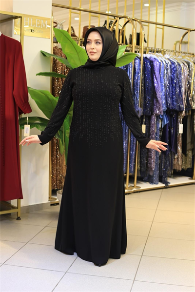 7223 KOD DAMLA TAŞLI IŞILTI ELBİSE SİYAH