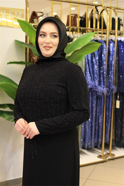 7223 KOD DAMLA TAŞLI IŞILTI ELBİSE SİYAH