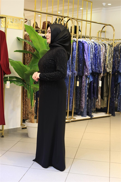 7223 KOD DAMLA TAŞLI IŞILTI ELBİSE SİYAH