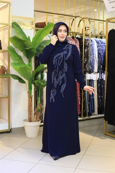 7224 KOD TAŞ DETAYLI ELBİSE