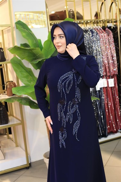 7224 KOD TAŞ DETAYLI ELBİSE