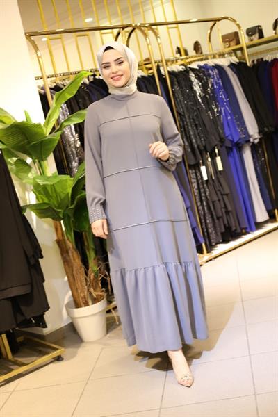 7310 فستان بأكمام متموجة ذات تنورة كود 7310