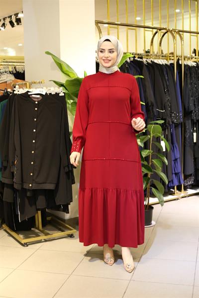 7310 فستان بأكمام متموجة ذات تنورة كود 7310