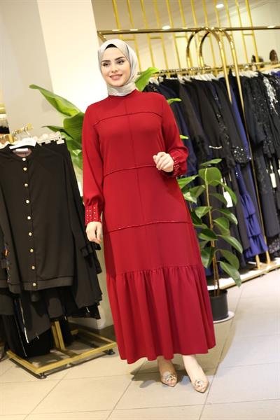 7310 فستان بأكمام متموجة ذات تنورة كود 7310