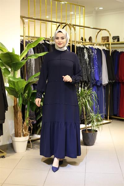 7310 فستان بأكمام متموجة ذات تنورة كود 7310