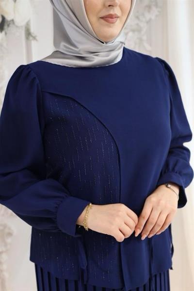 7456 بدلة كود تنورة كود مطوية بأربطة من الدانتيل