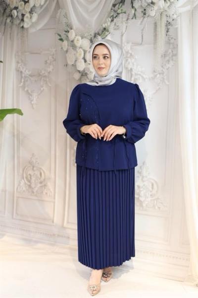 7456 بدلة كود تنورة كود مطوية بأربطة من الدانتيل