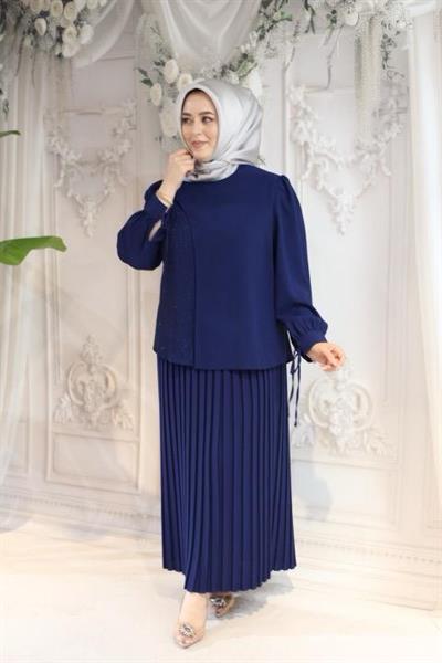 7456 بدلة كود تنورة كود مطوية بأربطة من الدانتيل