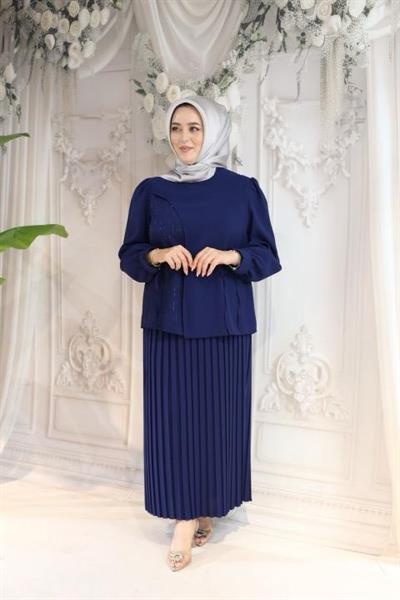 7456 بدلة كود تنورة كود مطوية بأربطة من الدانتيل