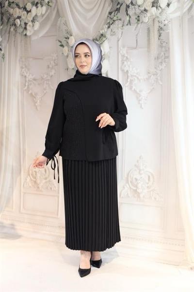 7456 بدلة كود تنورة كود مطوية بأربطة من الدانتيل