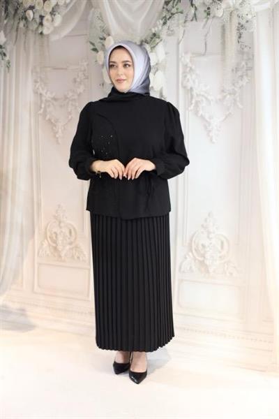 7456 بدلة كود تنورة كود مطوية بأربطة من الدانتيل