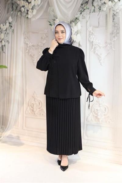 7456 بدلة كود تنورة كود مطوية بأربطة من الدانتيل