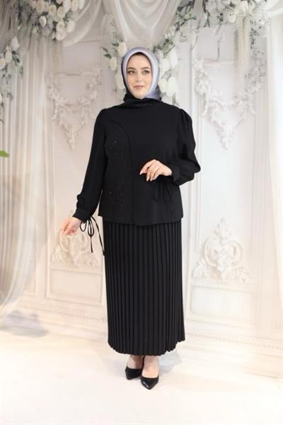 7456 بدلة كود تنورة كود مطوية بأربطة من الدانتيل