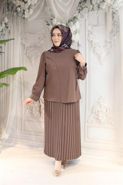 7456 بدلة كود تنورة كود مطوية بأربطة من الدانتيل