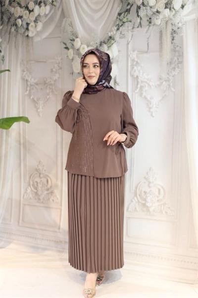 7456 بدلة كود تنورة كود مطوية بأربطة من الدانتيل