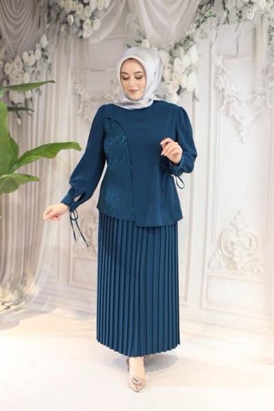 7456 بدلة كود تنورة كود مطوية بأربطة من الدانتيل