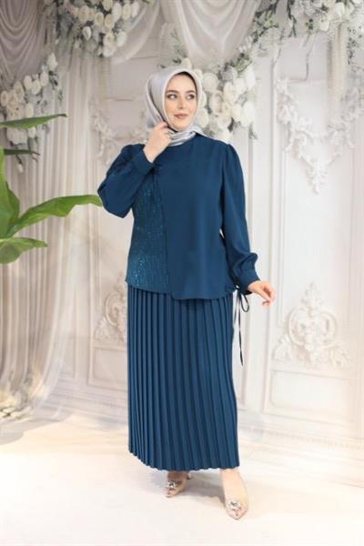 7456 بدلة كود تنورة كود مطوية بأربطة من الدانتيل