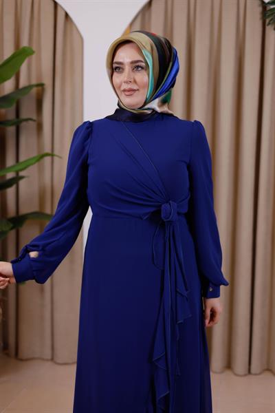 7495 KOD BAĞCIKLI ŞİFON ELBİSE İNDİGO